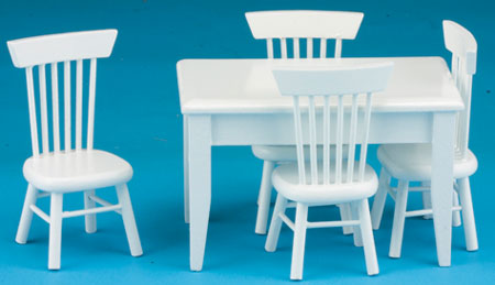 Dollhouse Miniature White Table-4 Chair Dining Set, S/5